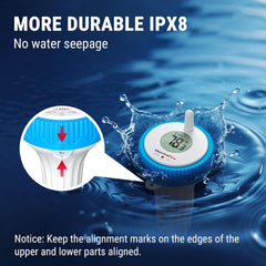 IPX8 Waterproof Wireless Pool Thermometer, Floating Digital Temp Monitor for Pool, Hot Tub, Aquarium - Easy Read