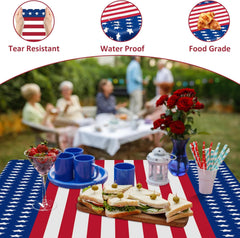 3 Pack Patriotic Tablecloths, 54x108 Inch, Red White Blue Plastic, 4th of July Decor