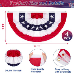 4 PCS USA Pleated Fan Flags with Patriotic Banner & Bunting for July 4th Decor