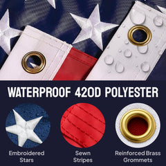 3x5 ft USA Flag: Embroidered Stars & Sewn Stripes - Heavy-Duty UV Polyester (Stronger Than Nylon), 70% Fade Resistant