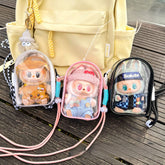 Labubu 5.91" Soft Vinyl Doll Crossbody Bag - Playful Design, Durable PVC Leather, Adjustable Strap. Khaki/Pink/White - Women's Fashion, Everyday Use.