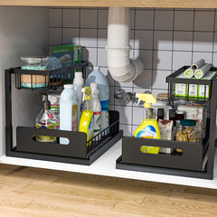 2-Tier Slide-Out Under-Sink Organizer - Metal Drawer for Kitchen, Bathroom, Fridge, Cabinet, Wardrobe