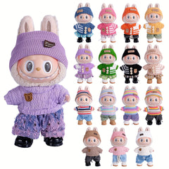 6.69inch Labubu Doll Clothes: 3 Sets w/ Hats, Knitwear & Bottoms, for Play/Display