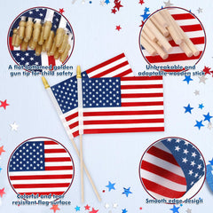 12 Pcs 6x4 Inch Mini American Flags on Stick - Hand Held 4th of July Decorations