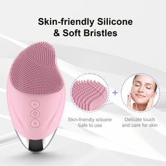 Rechargeable Silicone Facial Brush with Heating Massage - Gentle Exfoliation & Deep Cleansing, USB Charging, Pink Purple Gray