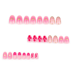 Almond-Shaped Press-On Nails, Floral Star Design, Glossy Acrylic - Spring/Summer Reusable Artificial Nails for Women