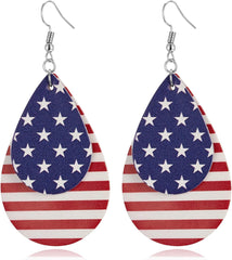 American Flag Earrings for Women 4th of July Patriotic Earrings Cute Teardrop Faux Leather Dangle Earrings