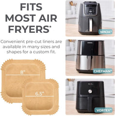 BPA-Free Air Fryer Liners 100PC, 8” Non-Stick Sheets for 5-8QT, Microwave & Toaster Oven, Bleach-Free