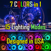 Bicycle wheel lights with 7 colors and 1 LED string suitable for any spoke wheel rim tire