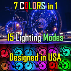 Bicycle wheel lights with 7 colors and 1 LED string suitable for any spoke wheel rim tire