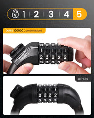 Bike Lock Cable with Combination,High Security 5-Digit Resettable Combination