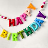 Colorful Happy Birthday Banner set with 24 Felt Balls and Rainbow Cloth Flower Garlands
