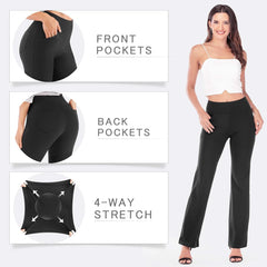 Bootcut Yoga Pants with Pockets for Women Wide Leg Pants High Waist Workout Pants Tummy Control Work Pants 4 Pockets