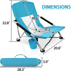 Camp Folding Beach Chair for Adults 2 Pack Chairs with Cup Holder Pocket Headrest Carry Bag