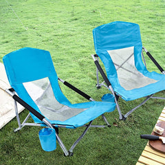 Camp Folding Beach Chair for Adults 2 Pack Chairs with Cup Holder Pocket Headrest Carry Bag