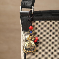 Brass Maneki Neko Lucky Cat Keychain with Feng Shui Coins, Maneki Neko Statue Good Luck Charms Lucky Tassel