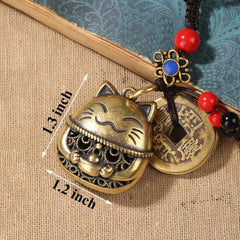 Brass Maneki Neko Lucky Cat Keychain with Feng Shui Coins, Maneki Neko Statue Good Luck Charms Lucky Tassel