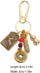 Chinese Feng Shui Keychain, Brass Wu Keychain, Amulet Good Luck Backpack Charms, with Feng Shui Coins for Wealth