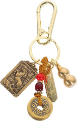 Chinese Feng Shui Keychain, Brass Wu Keychain, Amulet Good Luck Backpack Charms, with Feng Shui Coins for Wealth