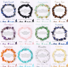 12 PCS Crystals Chip Bracelets Set for Women Natural Gemstone Bracelets Colorful