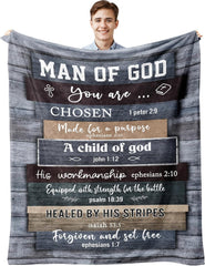Christian Gifts for Men Blanket 60"x50", Religious Gifts for Men, Bible Gifts, Catholic Gifts, Spiritual Inspirational Baptism Gifts, Encouragement Birthday Gift for Man of God