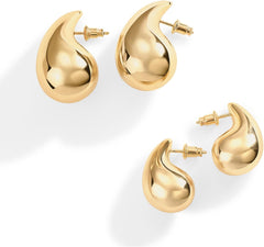 14K Gold Plated 925 Sterling Silver Post Teardrop Chunky Hoop Earrings for Women