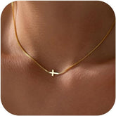 14K Gold & Silver Cross Choker Necklace, Dainty Minimalist Faith Jewelry Gift for Women