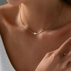 14K Gold & Silver Cross Choker Necklace, Dainty Minimalist Faith Jewelry Gift for Women