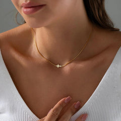 14K Gold & Silver Cross Choker Necklace, Dainty Minimalist Faith Jewelry Gift for Women