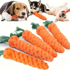 Durable Carrot-Shaped Braided Fabric Rope Dog Chew Toy for Teeth Cleaning, Interactive Play & Dental Healt