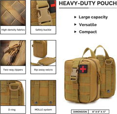 Trauma First Aid Kit Molle Pouches Emergency Survival Kit for Tactical Military with Vented Chest Seal, Israeli Bandage, Splint, Thermal Blanket, Gloves