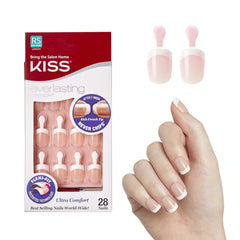 Everlasting French Pedicure Kit - Chip-Free Glue-On Toenails (24pc), Flexi-Fit Tech, Pink Gel Glue, Mini Tools