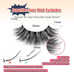 Wispy Lashes False Eyelashes Natural 16mm Fluffy Eyelashes Strip Lashes Pack 3D