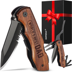 Father’s Day Dad Gifts, Wood Pocket Knife, Wood Handle, Pocket Knife for Camping Hiking Fishing Gift