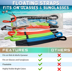 Floating Sunglasses Straps 4-Pack - Buoyant Eyewear Retainer for Water Sports, Beach, Pool - Adjustable Lanyard