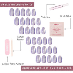 Glamnetic Mermaid's Tail Press-On Nails—Purple Cat Eye, Velvet-Finish Reusable (15 Sizes/30 Pieces with Glue)