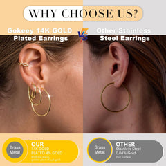 Gold Hoop Earrings Set for Women,14k Gold Plated Gold Hoops