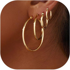 Gold Hoop Earrings Set for Women,14k Gold Plated Gold Hoops