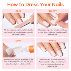 Green Press-On Nails, Spring/Easter Short Square, Reusable Kit w/Glue, File - 32PCS 16 Sizes, Girls Gift