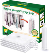 Hanging Vacuum Bags – Hand Pump, Space-Saving for Clothes (Coat, Suit, Jacket), 4-Piece Long