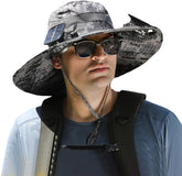 Solar-Powered Wide Brim Hat w/ USB Charging & Removable Fans for Outdoor