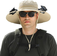 Solar-Powered Wide Brim Hat w/ USB Charging & Removable Fans for Outdoor