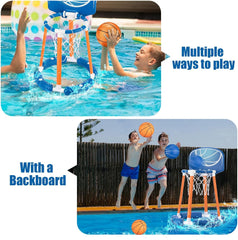 Inflatable Pool Basketball Hoop with Backboard, 4 Balls & Pump, for Kids & Adults, Blue