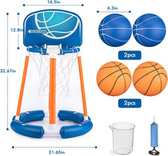 Inflatable Pool Basketball Hoop with Backboard, 4 Balls & Pump, for Kids & Adults, Blue