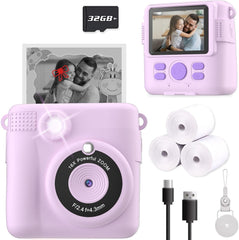 Instant Print Camera—HD, 32GB SD, Portable, For 4-10Y Kids