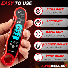 Instant Read Food Meat Thermometer Digital for Cooking Grilling Air Fryer Griddle Probe Kitchen Gadgets Essentials BBQ Accessories
