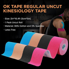Kinesiology Cotton Elastic Tape for Support & Recovery, 2x16.4ft Uncut Roll - Beige