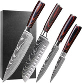 4Pc Japanese Chef Knives: High-Carbon Steel Blades & Ergo Pakkawood Handle Set