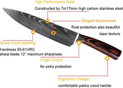 4Pc Japanese Chef Knives: High-Carbon Steel Blades & Ergo Pakkawood Handle Set