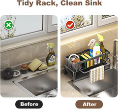 Sink Caddy with Dishcloth Rack Kitchen Sink Storage Rack Organizer Countertop Rustproof Soap Dispenser Organizers